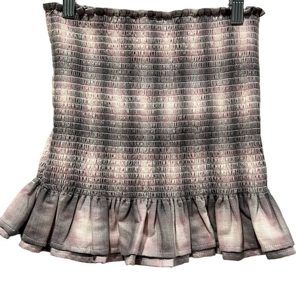 KOCH Smocked Ruffle Mini Skirt, USA, NWT, Gray Plaid,S - Picture 7 of 9
